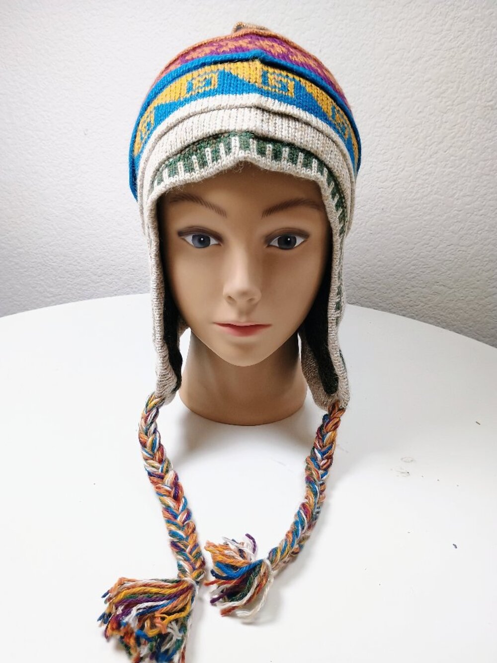 Handmade Reversible Peruvian Chullo Winter Hat with Andean Braids